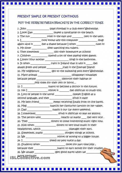 Present simple or Present continous Put the verbs between brackets in the correct tense.