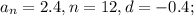 a_{n}=2.4,n=12,d=-0.4;