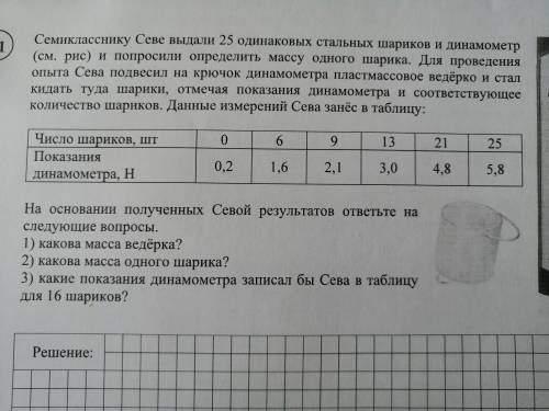 Семикласснику Севе выдали 25 одинаковых стальных шариков и динамометр (см. рис) и попросили определи