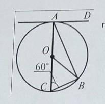 2.На рисунке AD-касательная. Угол OCB равен 60°. Найдите градусную меру углов ABO и DAB ​
