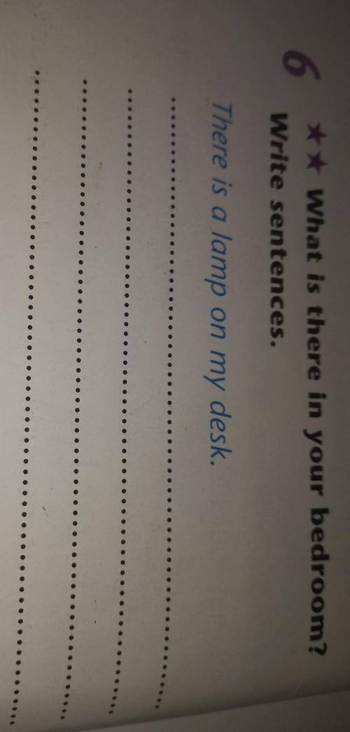 6What is there in your bedroom?Write sentences.There is a lamp on my desk.​