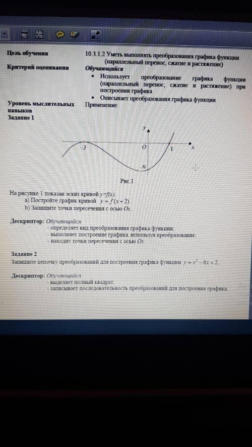 Постройте график кривой y=f(x+2) Запишите точки пересечения с осью Ox