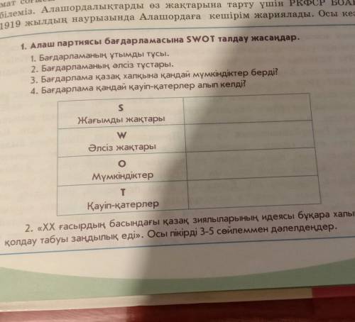 (урок на завтра:'(S-жағымды жақтарW- әлсіз жақтарO- мүмкіндіктерТ-қауіп қатерлер​​