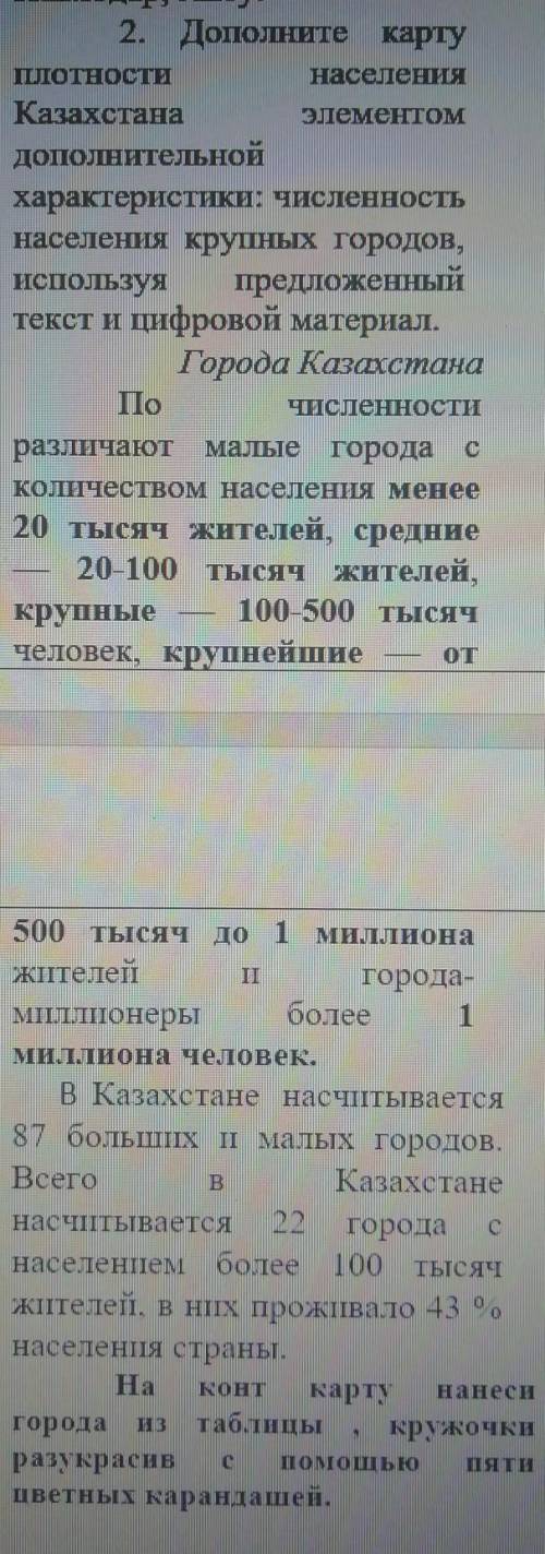 2. Дополните карту плотности населенияКазахстана элементомдополнительнойхарактеристики: численностьн