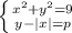 \left \{ {{x^{2}+y^{2} = 9 } \atop {y-|x|=p}} \right.