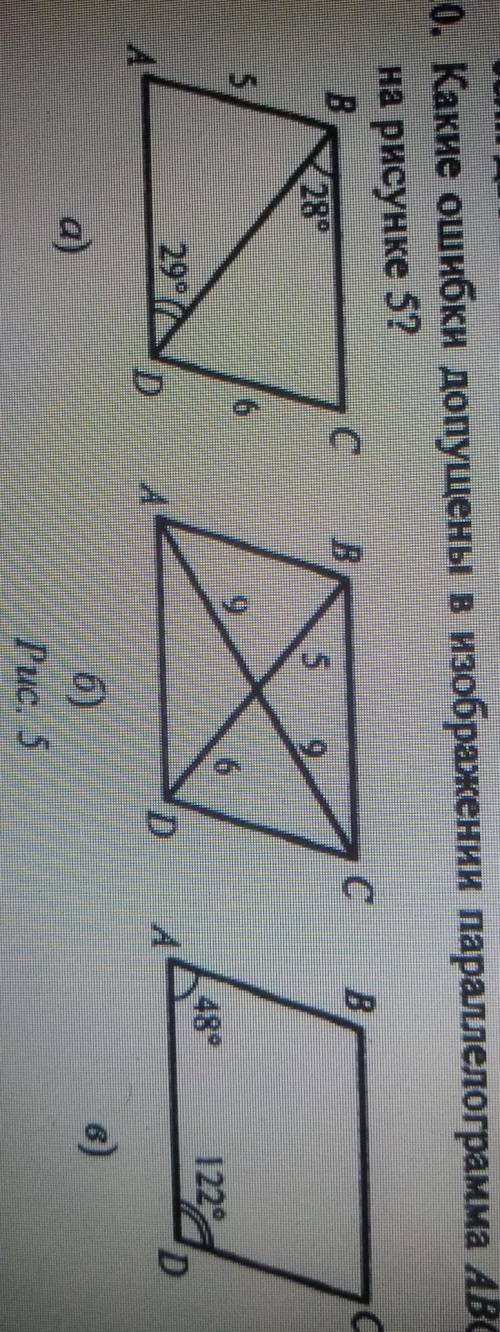 10. Какие ошибки допущены в изображении параллелограмма ABCDна рисунке 5?Рис. 5​