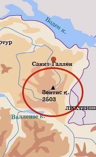 Картадағы қызыл түспен белгіленген Альпі тауының Зентис жотасындағы мәлімет қандай бейнелеу тәсілі а