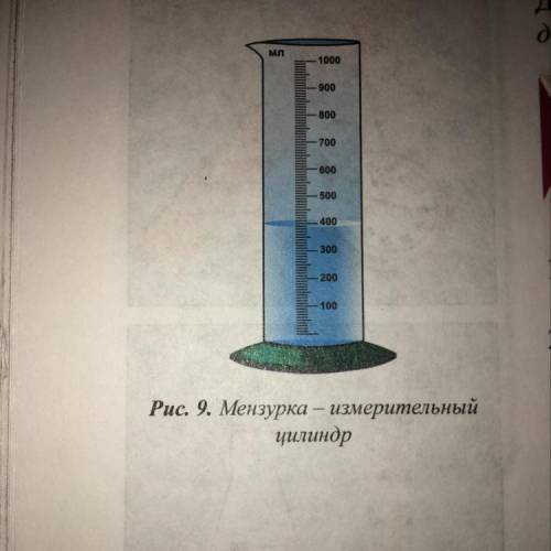 На рисунке 9, стр. 22 находится мензурка с водой. Определите объем жидкости с погрешностью (сначала