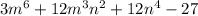 3 {m}^{6} + 12 {m}^{3} {n}^{2} + 12 {n}^{4} - 27