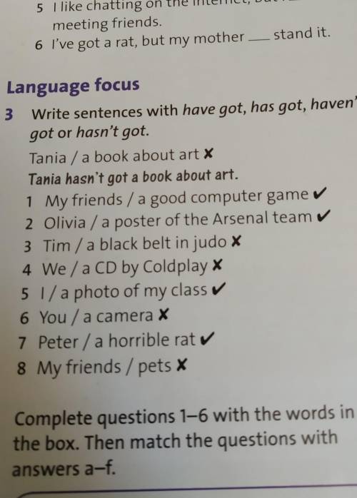 Write sentences with have got, has got, haven't got or hasn't got ​