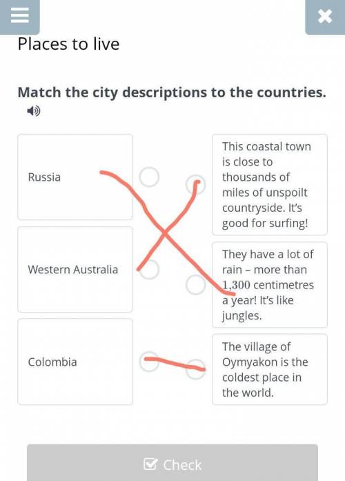 Match the city descriptions to the countries. осылай дұрыс па? ​