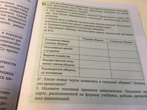 Сравните родовую и соседскую общины. А. заполните таблицу (используйте ранее изученный материал из п