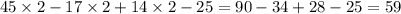 45 \times 2 - 17 \times 2 + 14 \times 2 - 25 = 90 - 34 + 28 - 25 = 59