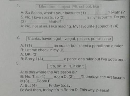 15. Read the dialogues and fill in the gaps with the words fromthe box, one is extra.​