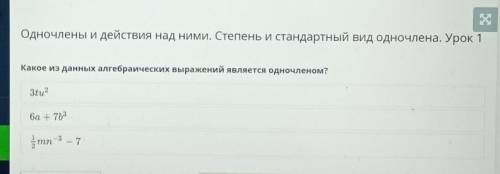 Какое из данных алгебраических выражений является одночленом? 3tu?ба + 7635 .mn - з— 7​