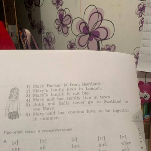 1) Mary Barker is from Scotland. 2) Mary's family lives in London. 3) Mary's family is not big. 4) M