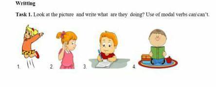 Look at the picture and write what are they doing?Use of modal verbs can/can,t​