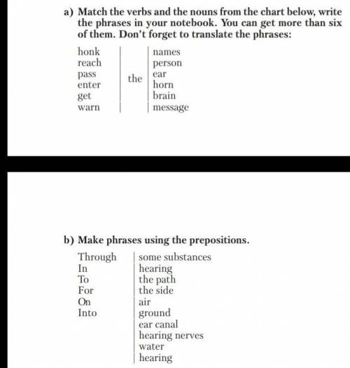 с английским a) Match the verbs and the nouns from the chart below, write the phrases in your notebo