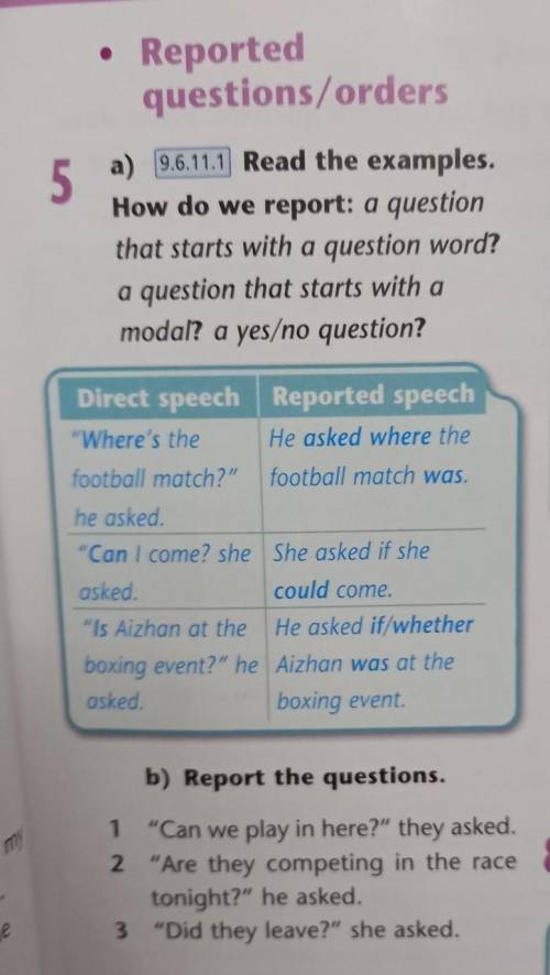 Read the examples. How do we report: a question that starts with a question word? a question that st