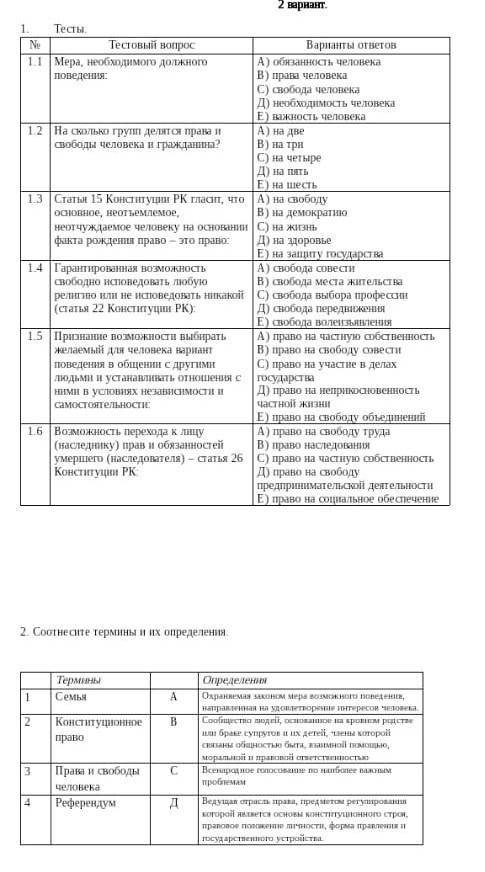 1.1 Мера, необходимого должного поведения: А) обязанность человека В) права человекаС) свобода челов