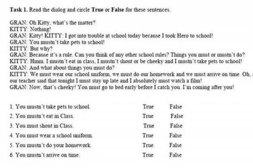 Read the dialog and circle true of false for these sentences .​