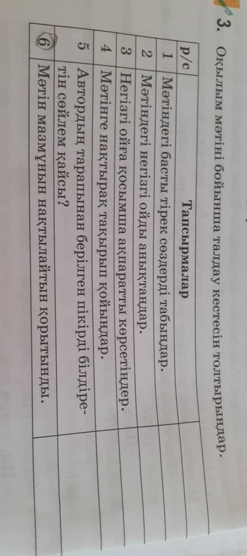 Оқылым мәтіні бойынша талдау кестесін толтырыңдар 6 класс Қазақ тілі страницы