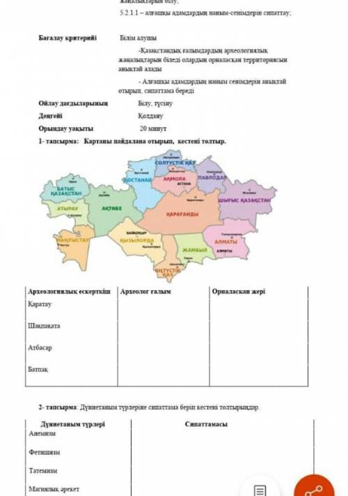 Картаны пайдаланып отрып кестени толтыр жазып берин дерш​