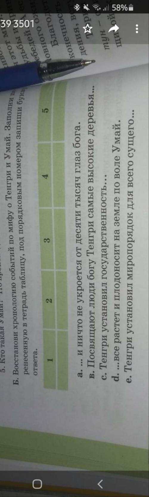 Б. восстанови хронологию событий по мифу о тенгри и умай. заполни ренесенную в тетрадь таблицу, под