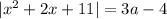 |x {}^{2} + 2x + 11 | = 3a - 4