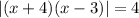 |(x + 4)(x - 3)| = 4