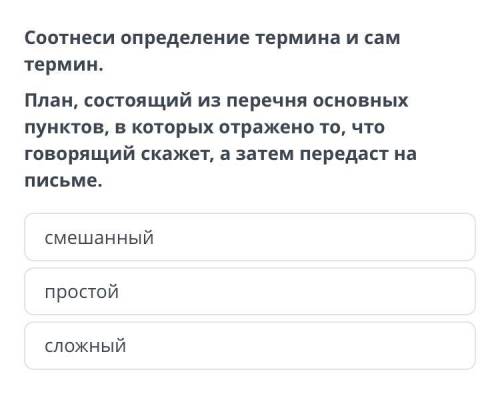 Соотнеси определение термина и сам термин. План, состоящий из перечня основных пунктов, в которых от