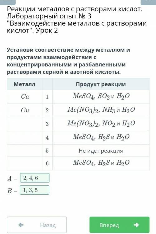 Установи соответствие между металлом и продуктами взаимодействия с концентрированными и разбавленным