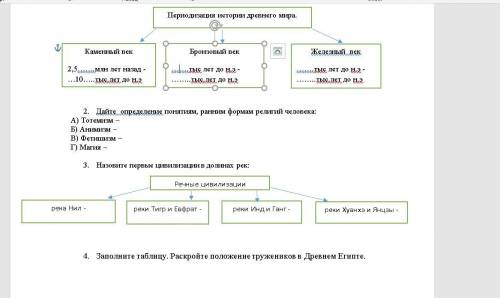 1. Заполните схему. Периодизация истории древнего мира. 2. Дайте определение понятиям, ранним формам