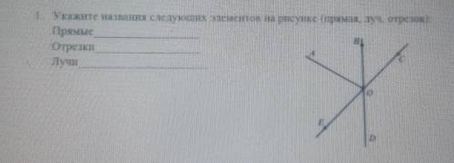 1 Указате на нашия следующих элементов на рисунке (прямая лу, отрезонПрямыеОтрезки​