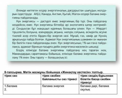 Мәтін мазмұны бойынша «Жинақтау кестесін» толтыр.​