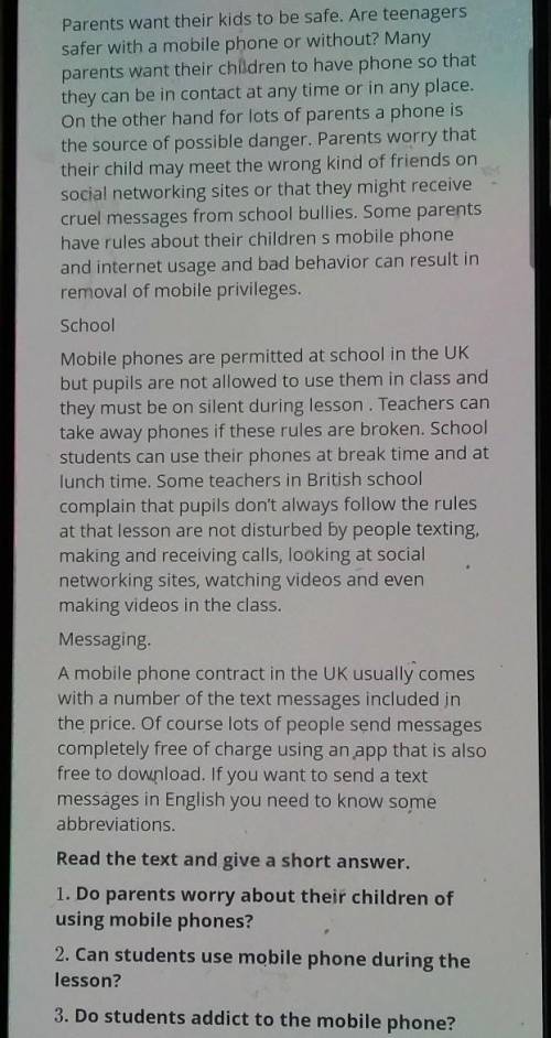 Read the text and give a short answer. 1. Do parents worry about their children ofusing mobile phone