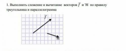 1. Выполнить сложение и вычитание векторов f и m по правилу треугольника и параллелограмма.​