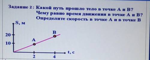 Какой путь телл в точке A и B? Чему равно время движения в точке A и B? Определите скорость в точке