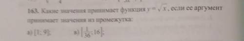 Какие значения принимет функция y =корень из x , если ее аргумент принимает значения из промежутка​