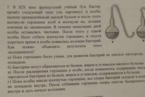 В XIX веке французский учёный Луи Пастер провёл следующий опыт (см. картинку): в колбыналили прокипя