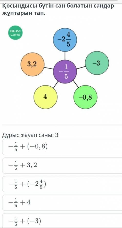 Қосындысы бүтін сан болатын сандар жұптарын тап комектесиндарш​