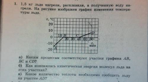 1.5 кг льда нагрели и расплавили а полученную воду нагрели на рисунке изображён график изменения тем