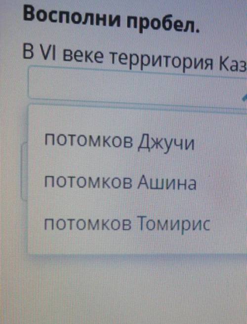 Восполни пробел. B VI веке территория Казахстана попала под власть потомков Джучипотомков Ашина пото