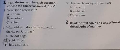 3 How much money did Sam raise? A fifty euroB eight euroCfive euro1 Read the text and for each quest