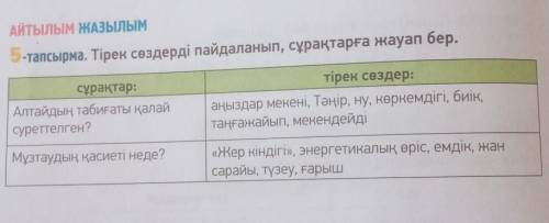 5-тапсырма. Тірек сөздерді пайдаланып, сұрақтарға жауап бер.сұрақтар: ​