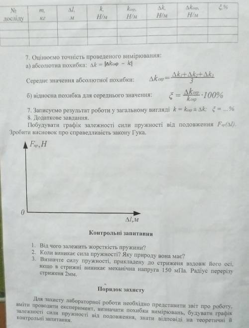 До ть будь ласка З Фізикою, з Лабораторна робота 2, визначення жорсткості пружності