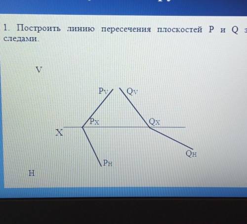 Построить линию пересечения плоскостей p и q заданных следами ​