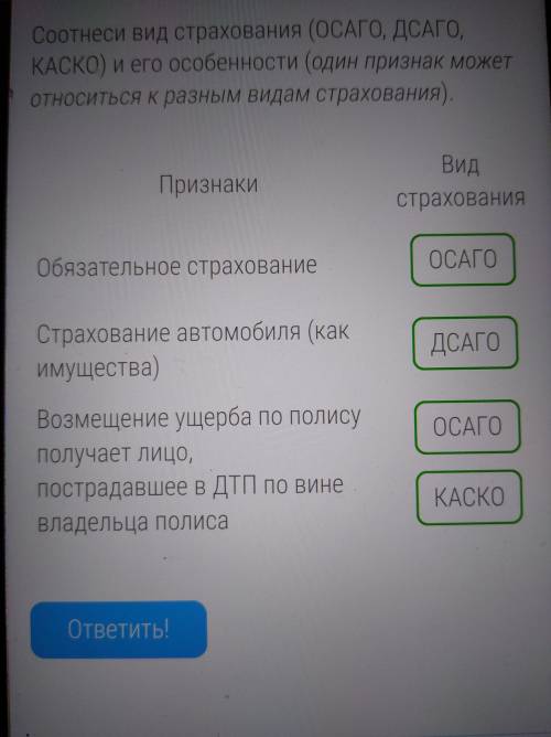 Соотнесите вид страхования ОСАГО дсаго и КАСКО и его особенности