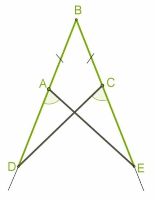   сторонах угла отмечены равные отрезки BD=BE, на них на одинаковом расстоянии от вершины угла отлож