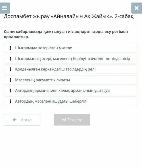 Сыни хабарламада қамтылуы тиіс ақпараттарды өсу ретімен орналастыр. Шығармада көтерілген мәселеШығар